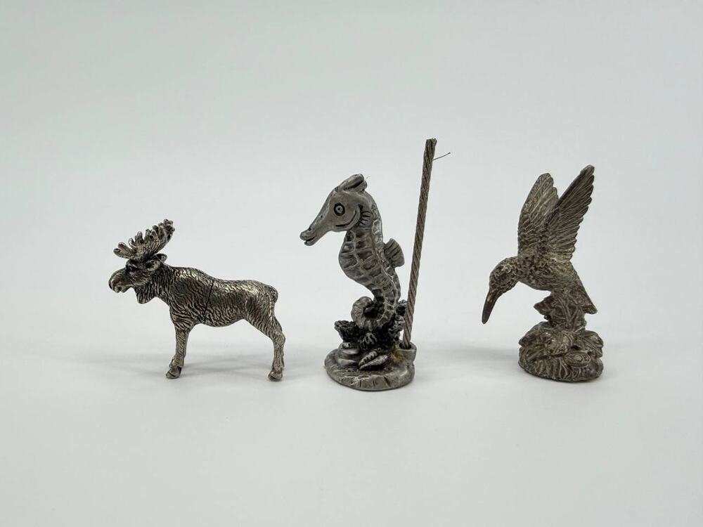 Vintage Metal Animal Figurines Moose Seahorse Bird Iron Miniature Figures Lot